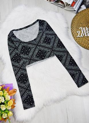 Водолазка топ вкороченна принт бандана реглан кроп топ лонгслів