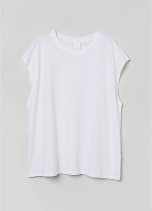 Базовая белая хлопковая футболка майка h&m.2 фото