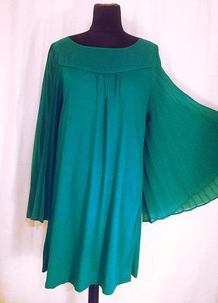 Яркое интересное платье, туника с рукавами плиссе, бирюзового цвета