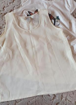 Легка молочна шифонова базова майка/блуза/футболка с-м8 фото