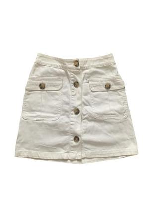 Белая юбка на пуговицах короткая джинсовая с карманами бежевая карго юбка1 фото