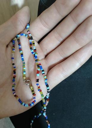 Ожерелье бусики из цветного стеклянного бисера3 фото