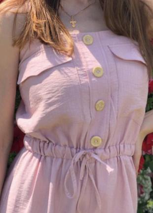 Женский летний, розовый комбинезон на бретелях3 фото