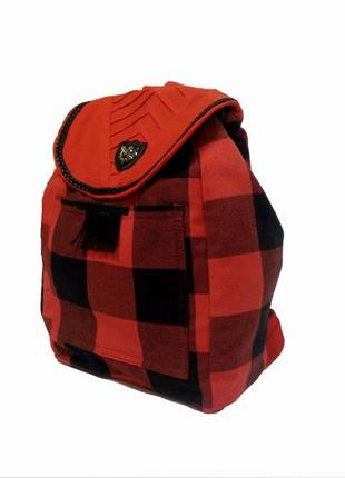 Стильный рюкзак в красную клетку ручная работа3 фото