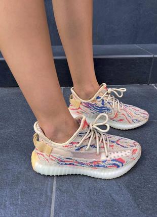Нереальні унісекс кросівки adidas yeezy boost 350 mx oat бежеві з кольоровим принтом 36-45 р2 фото