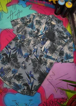 Подовжена класична теніска,гавайка тропічний вінтажний принт листя,квіти