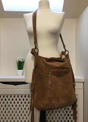 Замшевая сумка кожаная сумка  сумка  стиль бохо genuine leather сумка с бахромой1 фото