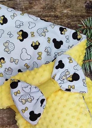 Зимний плюшевый конверт одеяло для новорожденных, желтый с принтом2 фото