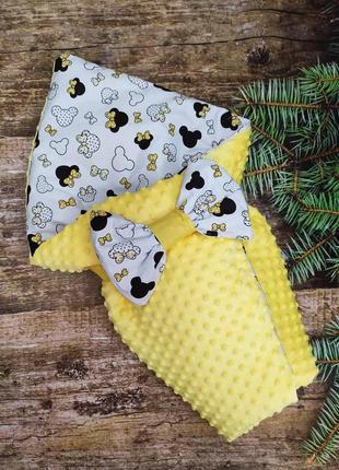 Зимний плюшевый конверт одеяло для новорожденных, желтый с принтом1 фото