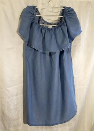 100% лиоцелл платье, сарафан. жіноча джинсова сукня плаття ліоцелл, відкриті плечі з рюшами, воланом