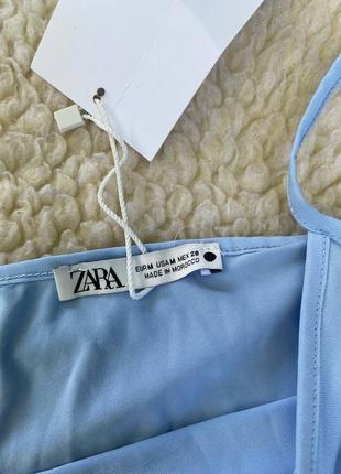 Асиметрична легенька сукня зара небесного кольору на зав'язках бретельках міді максі...