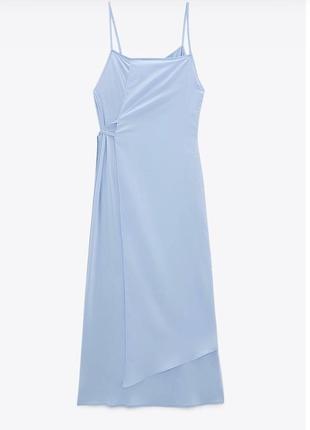 Асиметрична легенька сукня зара небесного кольору на зав'язках бретельках міді максі на запах ассиметрическое платье миди макси легкое нежное сарафан2 фото