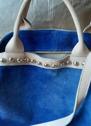 Большая замшевая синяя сумка италия2 фото