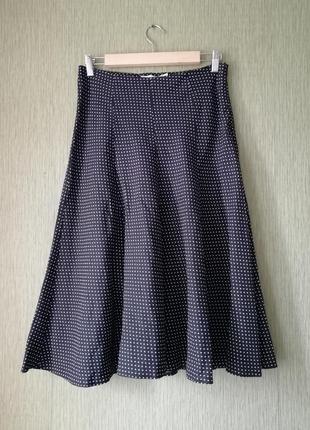 🌿 льняная юбка миди в горошек 🌿чёрная юбка миди полька-дот в стиле ретро 🌹