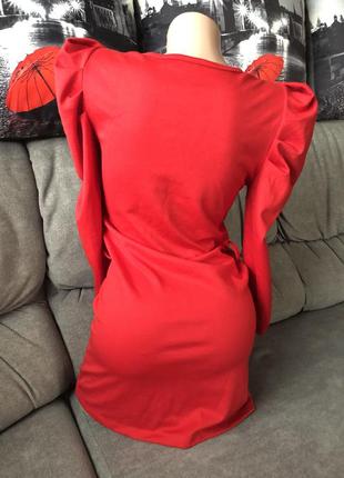 Червона міні сукня рукави-ліхтарики7 фото