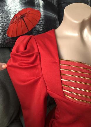 Червона міні сукня рукави-ліхтарики6 фото