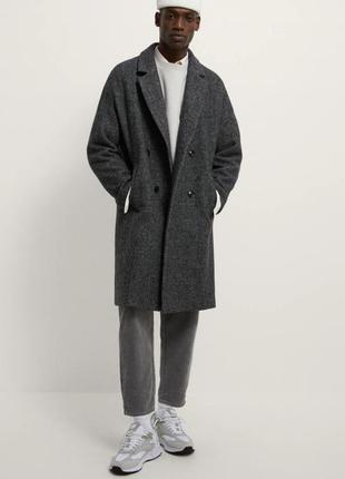 Пальто пиджак серое стеганое тёплое шерсть мужское zara oversize m l 3046/3181 фото