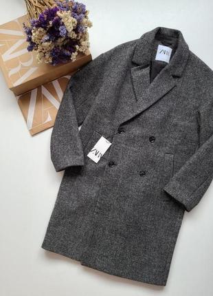 Пальто пиджак серое стеганое тёплое шерсть мужское zara oversize m l 3046/3184 фото