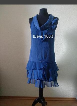 Сукня темно-синє 100% натуральний шовк, шифон1 фото