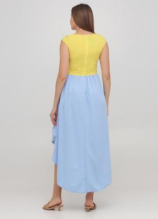 Асиметричне, ніжне, синьо-жовте жіноче плаття зі шлейфом (28838-yellow/lightblue)2 фото
