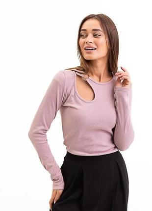 Женская трикотажная кофта лонгслив рубчик с вырезом каплей на плече1 фото