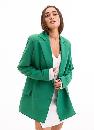 Женский классический двубортный удлиненный черный бежевый зеленый пиджак жакет3 фото