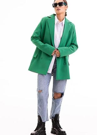 Женский классический двубортный удлиненный черный бежевый зеленый пиджак жакет5 фото