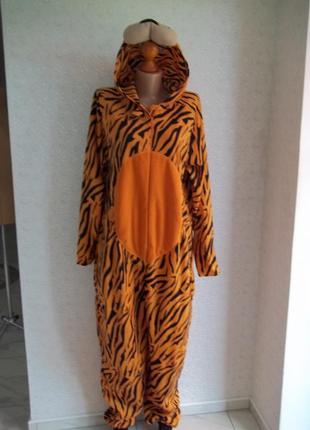 ( l - 50 р) мужская пижама флисовый комбинезон кигуруми тигр новый9 фото