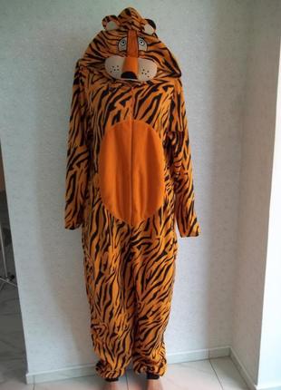 ( l - 50 р) мужская пижама флисовый комбинезон кигуруми тигр новый1 фото