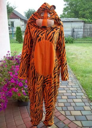 ( l - 50 р) мужская пижама флисовый комбинезон кигуруми тигр новый8 фото