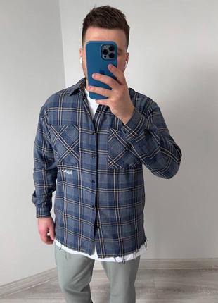 Стильная мужская хлопковая  рубашка в синем цвете топ качества5 фото