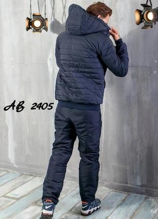 Зимний мужской костюм 48 50 52 54 на овчине и синтепоне куртка и штаны плащевка синий черный лыжный6 фото