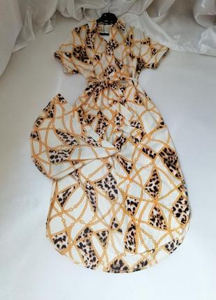 ✅ сукня-сорочка халат принт леопард ланцюгами під відомий бренд versace сукня повністю на ґудзиках щ3 фото