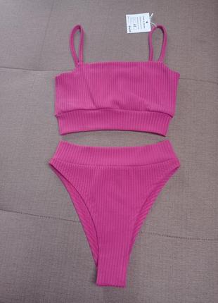 Малиновий комплект білизни топ та трусики з високою посадкою