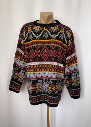 Яркий жаккардовый джемпер винтаж в коричневых тонах орнамент зимний