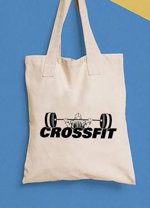 Эко-сумка, шоппер, повседневная с принтом  "crossfit штанга" push it1 фото