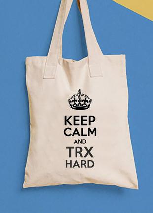 Эко-сумка, шоппер, повседневная с принтом  "keep calm and trx hard" push it