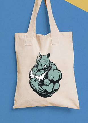Еко-сумка, шоппер, щоденна з принтом "носоріг силач" push it