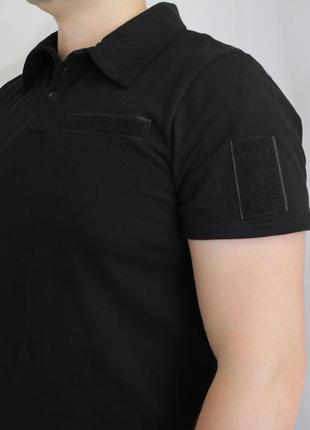Футболка поло черная с липучками, полицейская футболка котон, тактическая рубашка под шевроны (размер s)4 фото