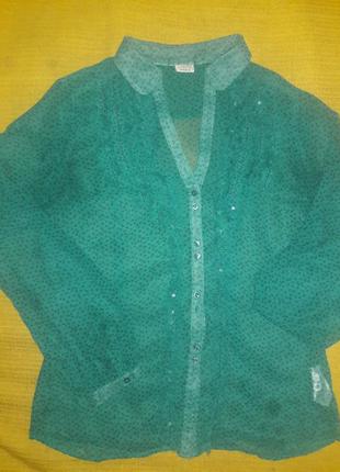 Блузочка зеленый шелк  горох размер 36/381 фото