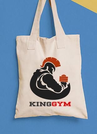 Эко-сумка, шоппер, повседневная с принтом  "king gym" push it