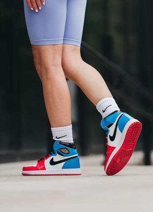 💙❤️nike air jordan 1 high og blue red💙❤️жіночі кросівки найк джордан високі, кроссовки найк джордан женские, хайтопы весна-осень5 фото