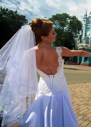 Белое свадебное платье французское кружево а-силуэт s-m салонное (не китай) hadassa3 фото
