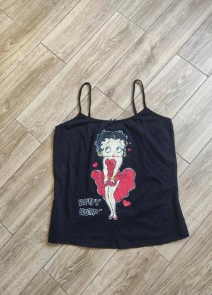 Майка чорна з принтом betty boop1 фото