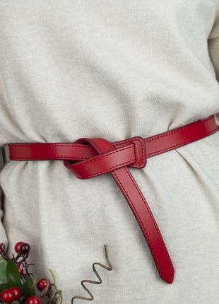 Ремень-узел женский кожаный без пряжки красный kb-k20 (2 см)1 фото