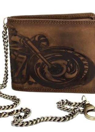 Мужское кожаное портмоне с мотоциклом коричневое always wild n992c-vin-m brown1 фото