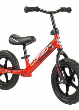Беговел детский corso от 3 лет колеса 12 дюймов велосипед без педалей велобег красный с черным