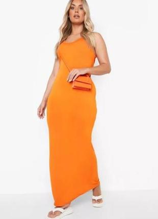 Оранжевое длинное платье размер батал,апельсиновое платье в пол plus size фирмы boohoo1 фото