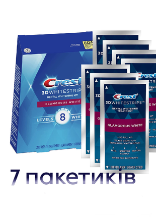 Відбілюючі смужки crest 1/2 упаковки glamorous whitestrips 7 упаковок, 14 смужок / пробний курс1 фото