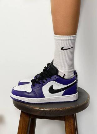 Nike air jordan retro 1 low violet white «black logo» мужские  кроссовки найк аир джордан